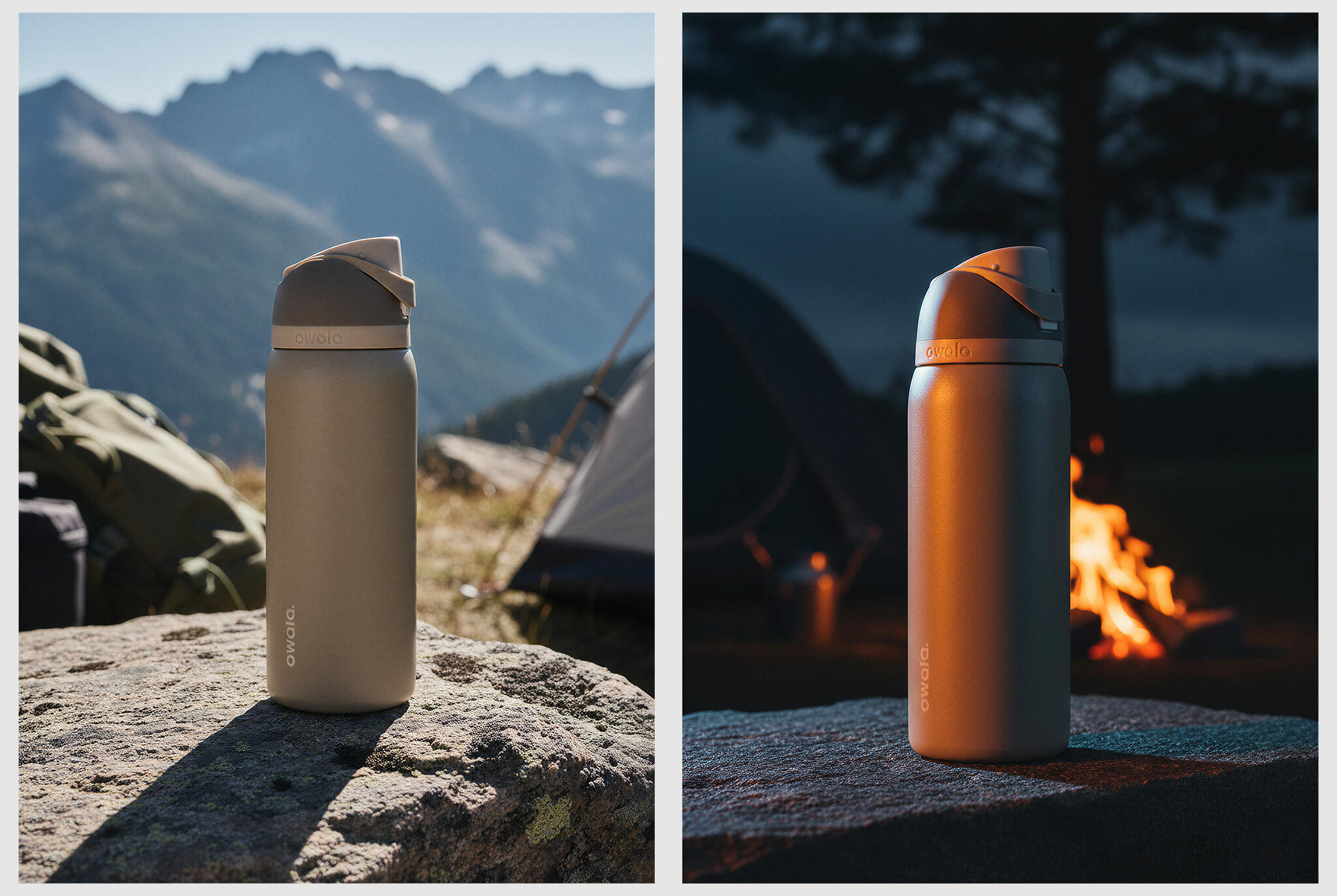 Same product, different lighting conditions — midday and campfire environments. Ideal for testing visual directions and campaign moods without reshooting.